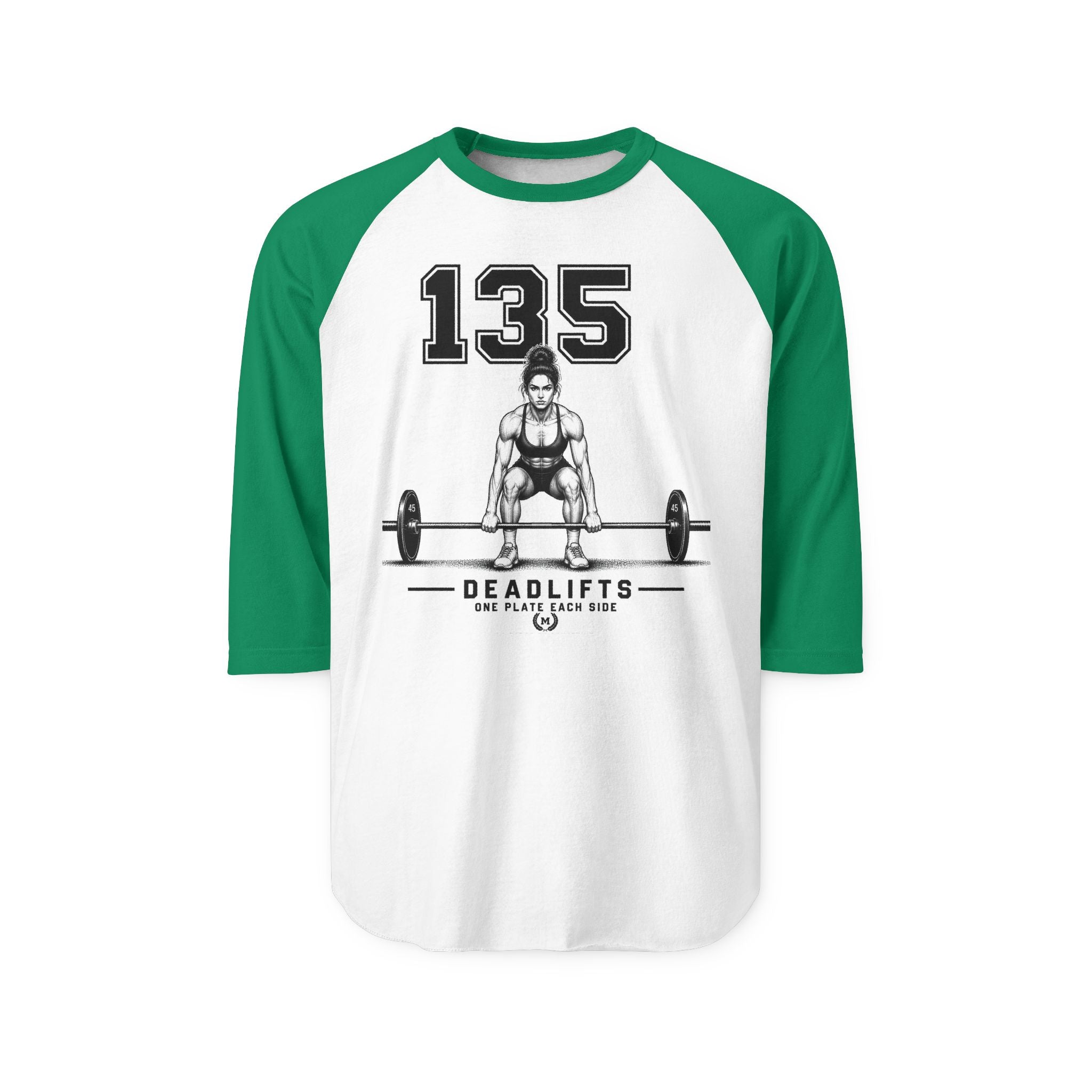 Deadlift 135 Raglan Shirt — Weightlifting Gym Fitness Tee