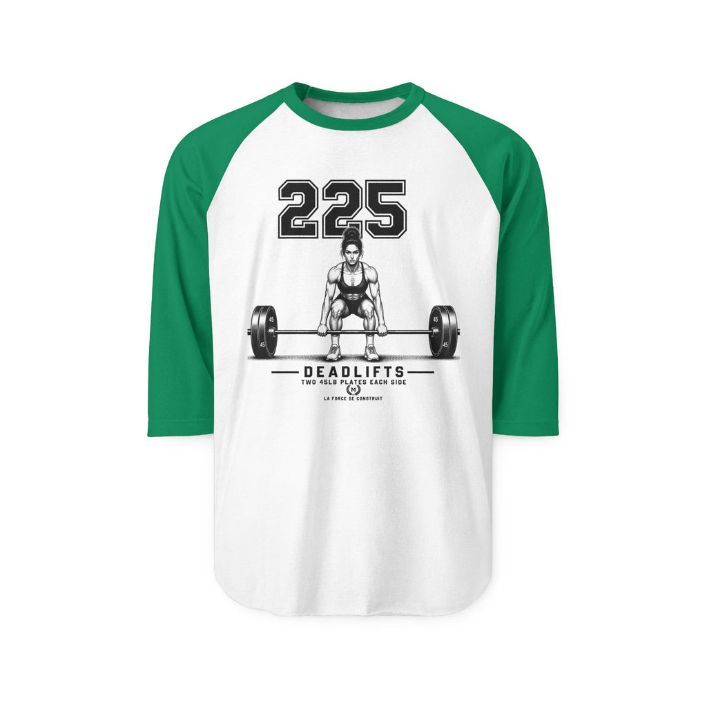 225 Deadlifts Raglan Shirt — Vintage Strength Training Baseball Tee