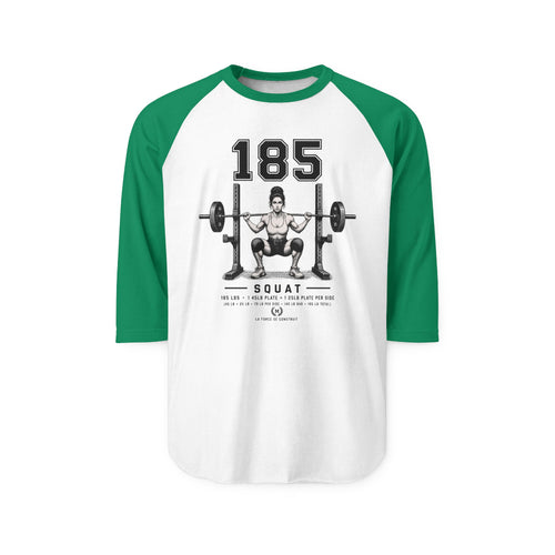 185 Squat Barbell Illustration Raglan Shirt | Weightlifting Workout Tee