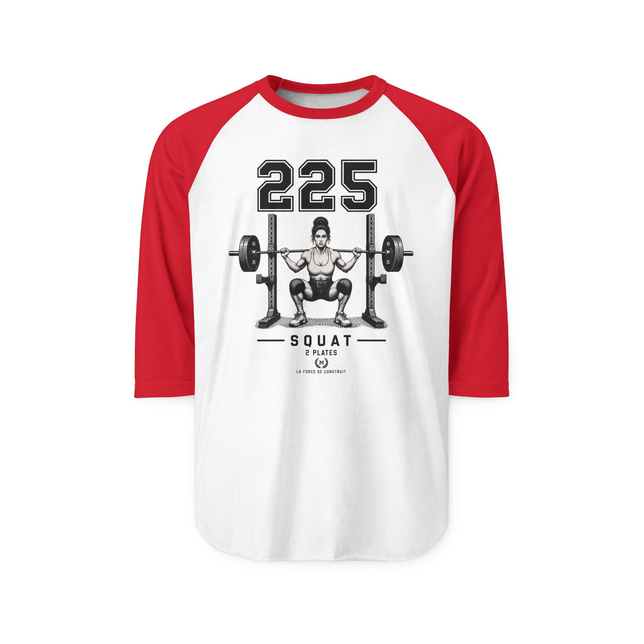 225 Squat Barbell Raglan Shirt | Weightlifting Powerlifting Graphic