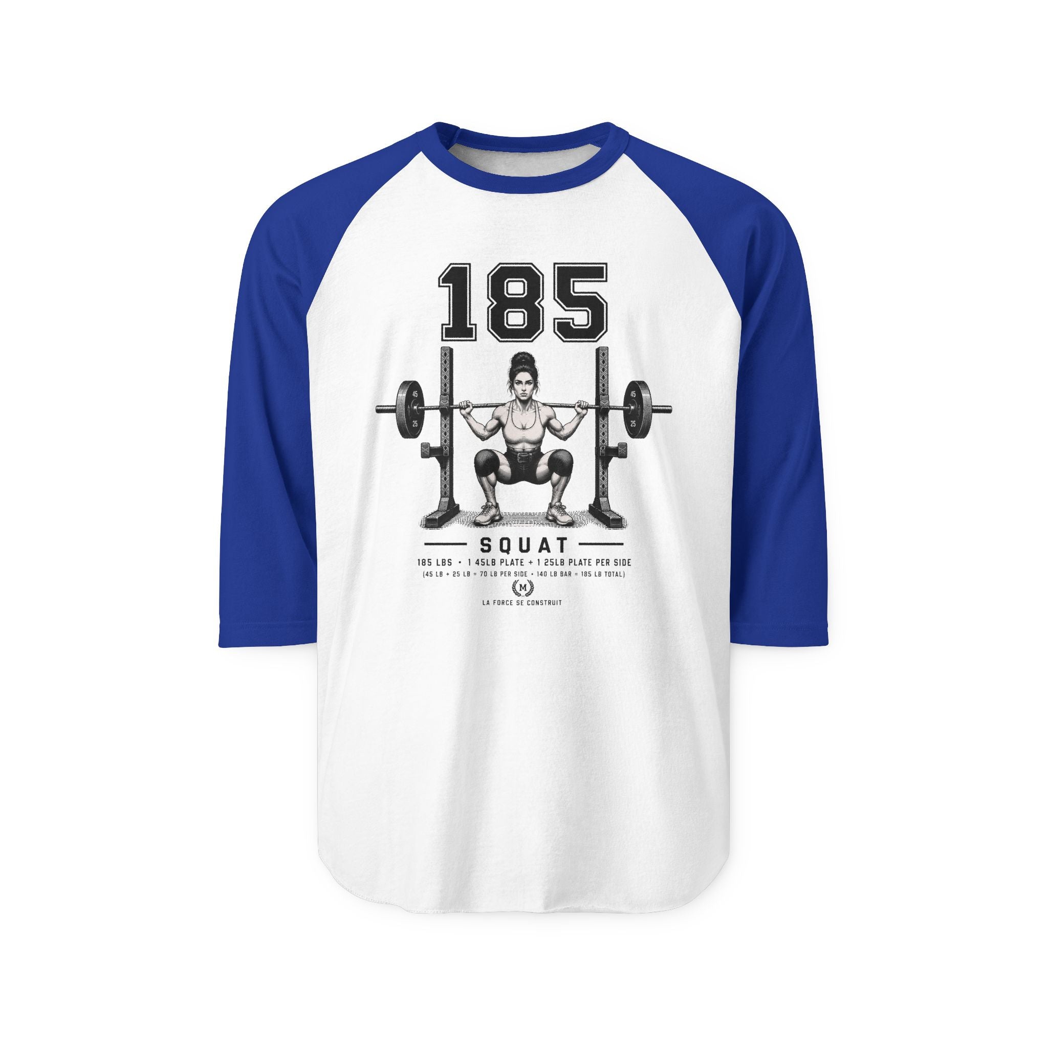 185 Squat Barbell Illustration Raglan Shirt | Weightlifting Workout Tee