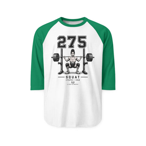 275 Squat Barbell Graphic Raglan Shirt | Weightlifting Fitness Tee