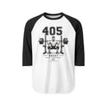 405 Squat Barbell Illustration Raglan Shirt | Weightlifting Fitness Tee