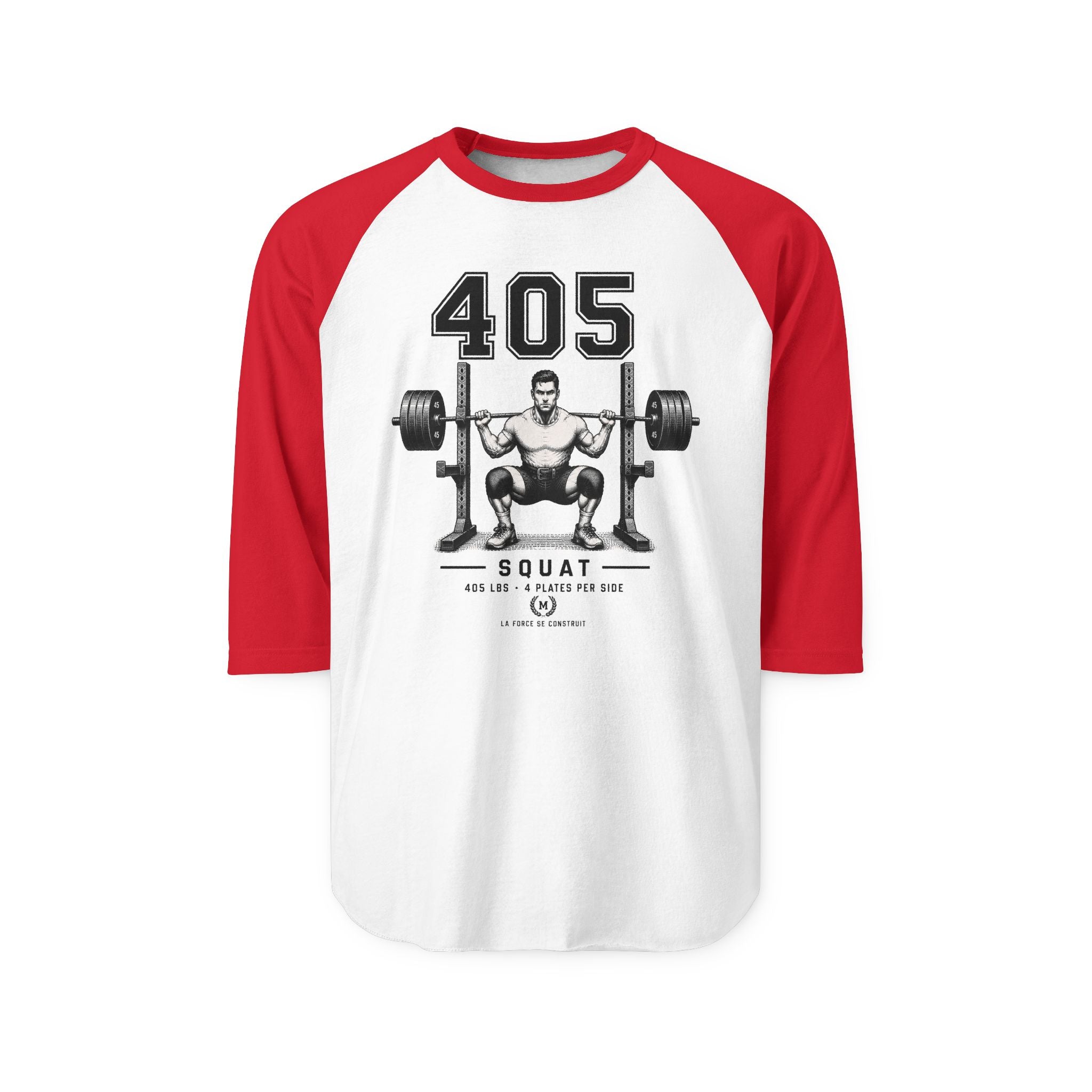 405 Squat Barbell Illustration Raglan Shirt | Weightlifting Fitness Tee