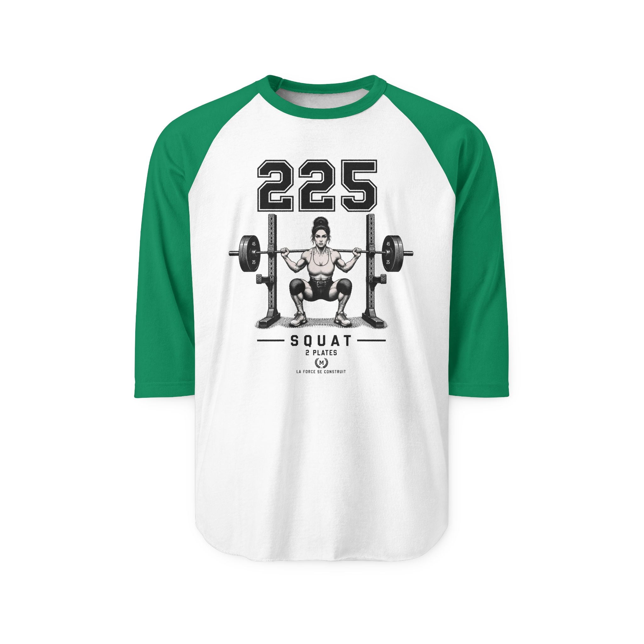 225 Squat Barbell Raglan Shirt | Weightlifting Powerlifting Graphic