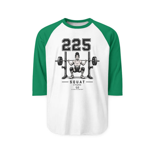 225 Squat Barbell Raglan Shirt | Weightlifting Powerlifting Graphic